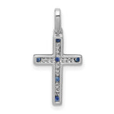 1/15ct Diamond and Sapphire Cross Charm Pendant in Real 14k White Gold