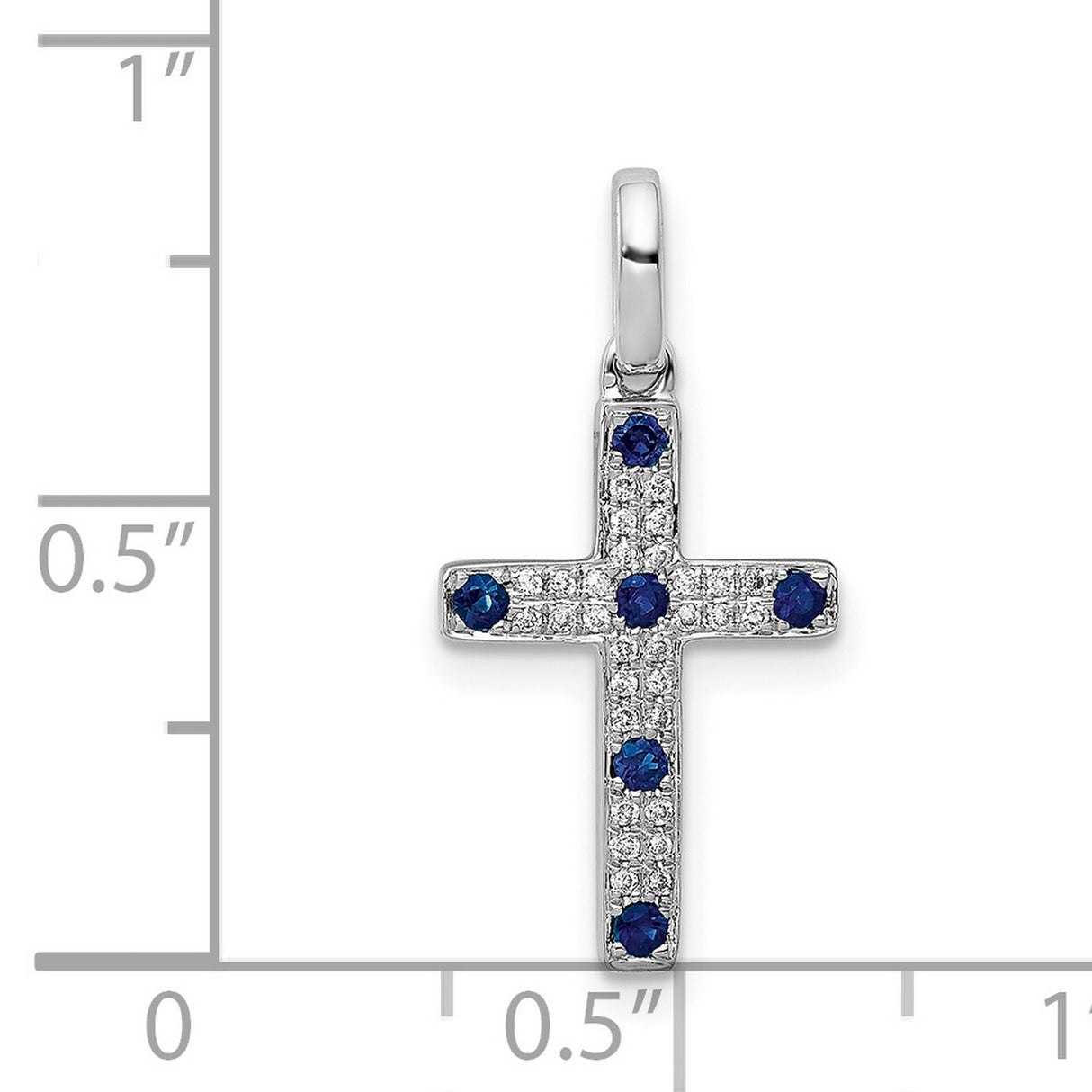 1/15ct Diamond and Sapphire Cross Charm Pendant in Real 14k White Gold