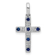 1/15ct Diamond and Sapphire Cross Charm Pendant in Real 14k White Gold