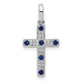 1/15ct Diamond and Sapphire Cross Charm Pendant in Real 14k White Gold