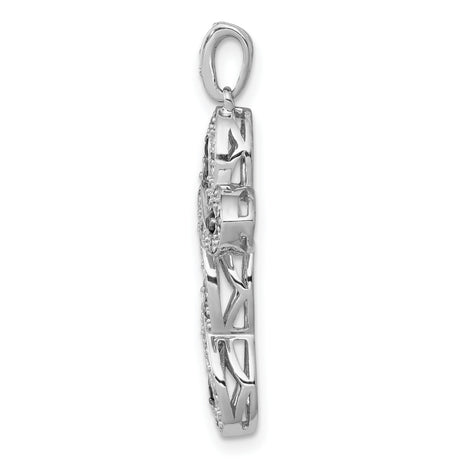14k White Gold Cross Pendant with Black and White Diamonds, Marquise Accent, Unisex Religious Jewelry