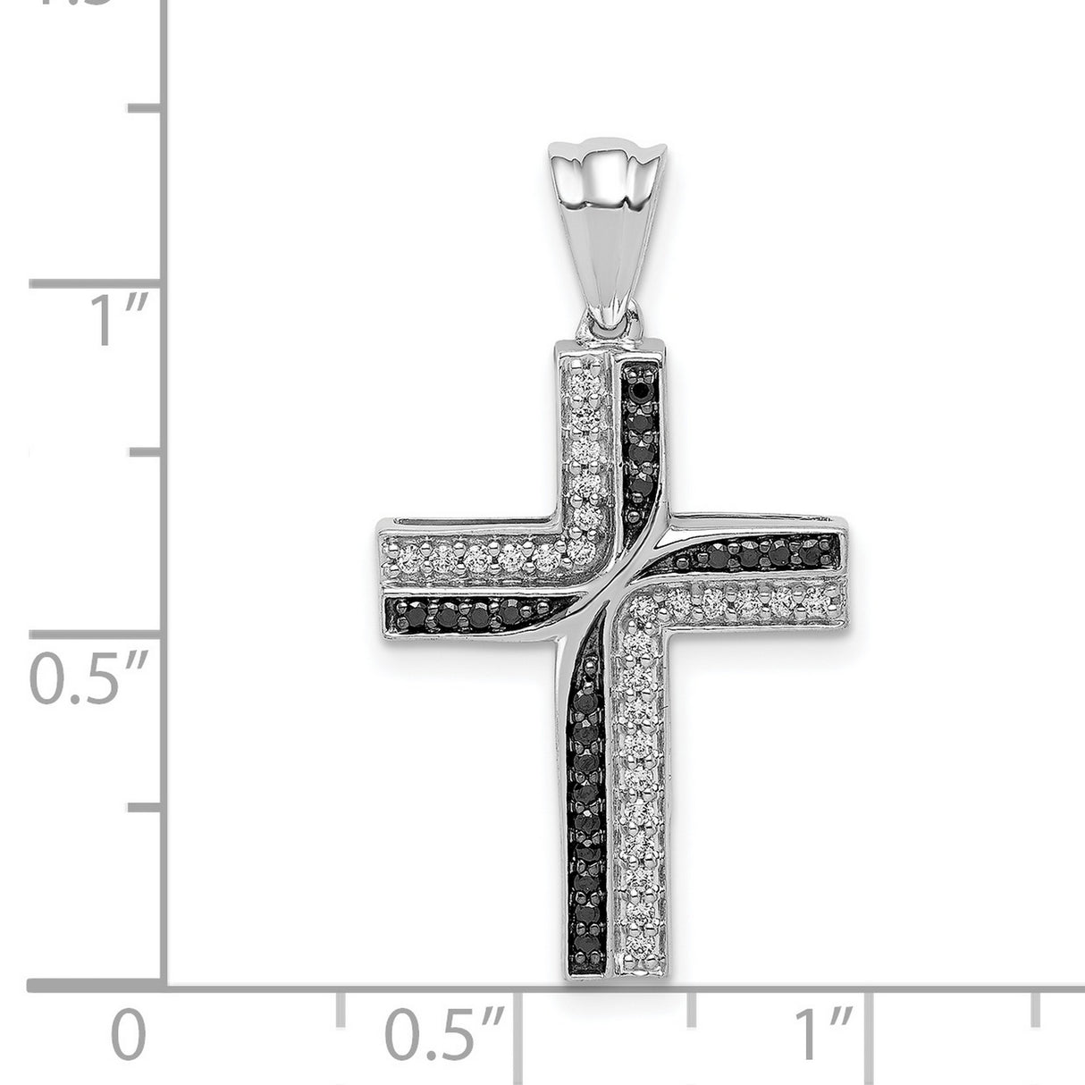 1/5ct Black and White Diamond Cross Charm Pendant in Real 14k White Gold