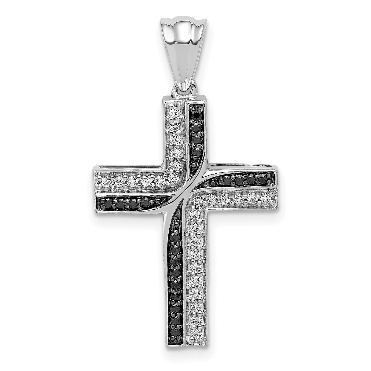 1/5ct Black and White Diamond Cross Charm Pendant in Real 14k White Gold