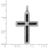 1/3ct Diamond and Onyx Cross Charm Pendant in Real 14k White Gold