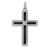 1/3ct Diamond and Onyx Cross Charm Pendant in Real 14k White Gold