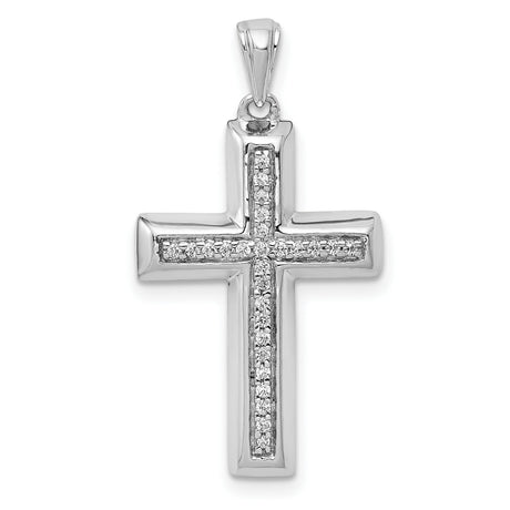 10k White Gold Cross Pendant with Round Cut Diamonds, Bold Religious Jewelry for Men and Women