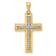 14k Yellow Gold Diamond Cross Pendant with Channel Set Round Stones, Polished Finish, Unisex Religious Jewelry