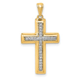 14k Yellow Gold Diamond Cross Pendant with Channel Set Round Stones, Polished Finish, Unisex Religious Jewelry