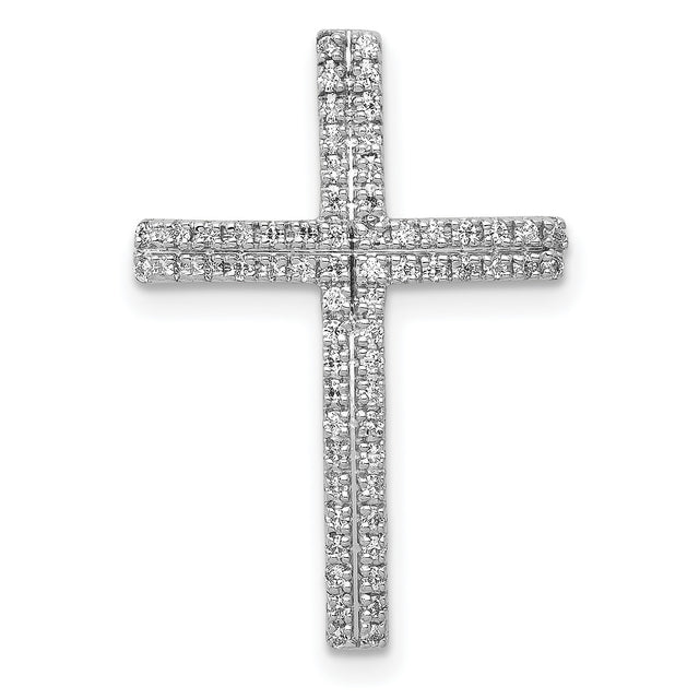 1/4ct Diamond Cross Chain Slide Charm Pendant in Real 14k White Gold