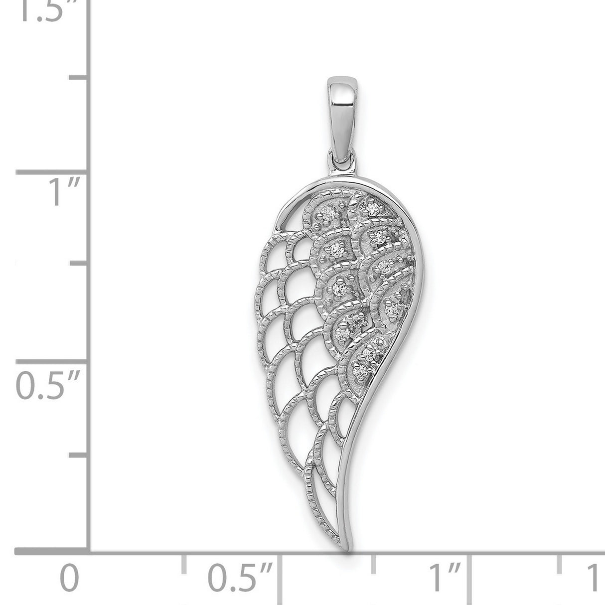 Diamond Open-work Wing Charm Pendant in Real 14k White Gold