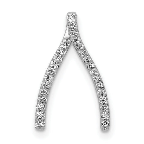 14k White Gold Wishbone Pendant with Diamonds, Symbolic Hope and Luck Charm for Women