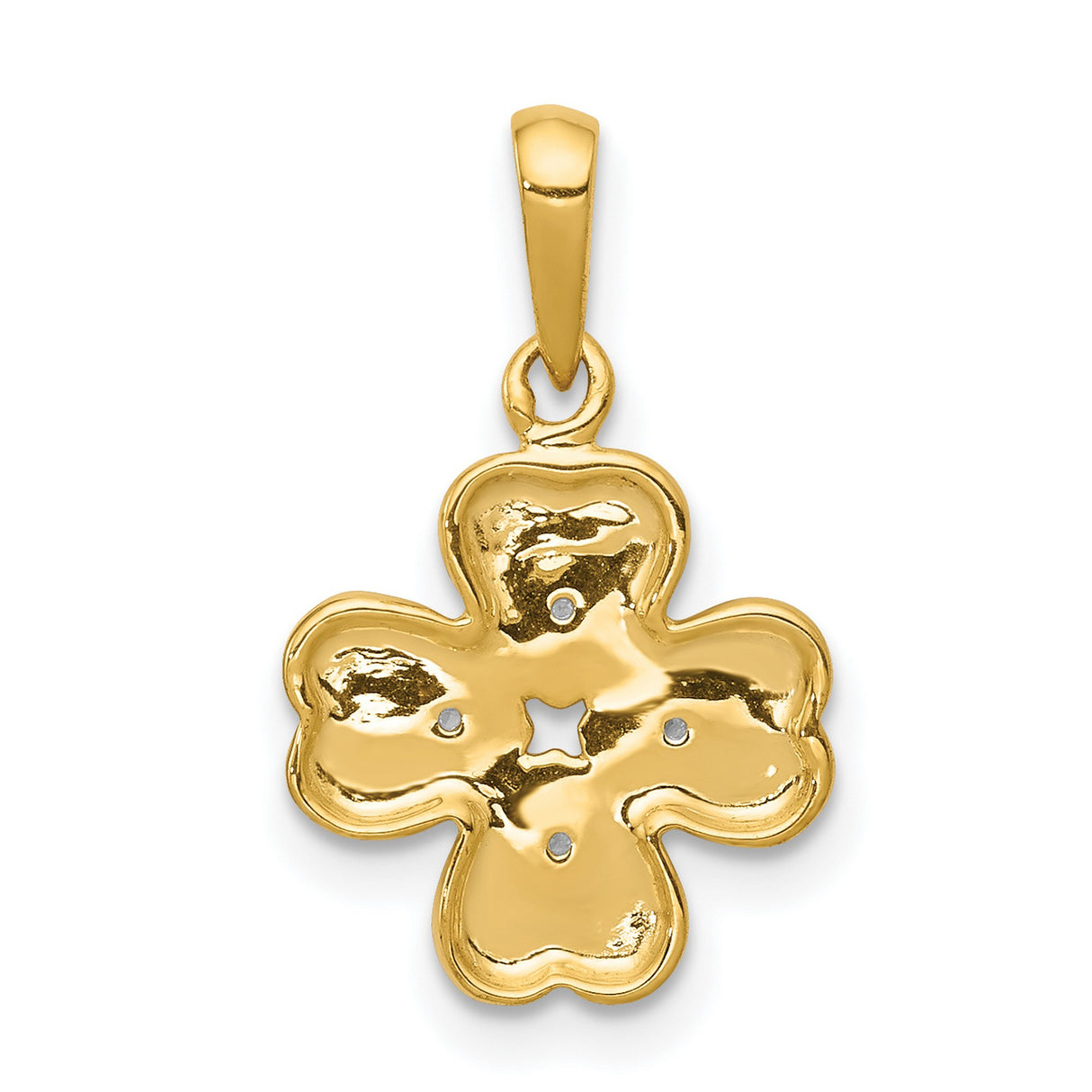 .02ct.Diamond Four Leaf Clover Charm Pendant in Real 14k Yellow Gold