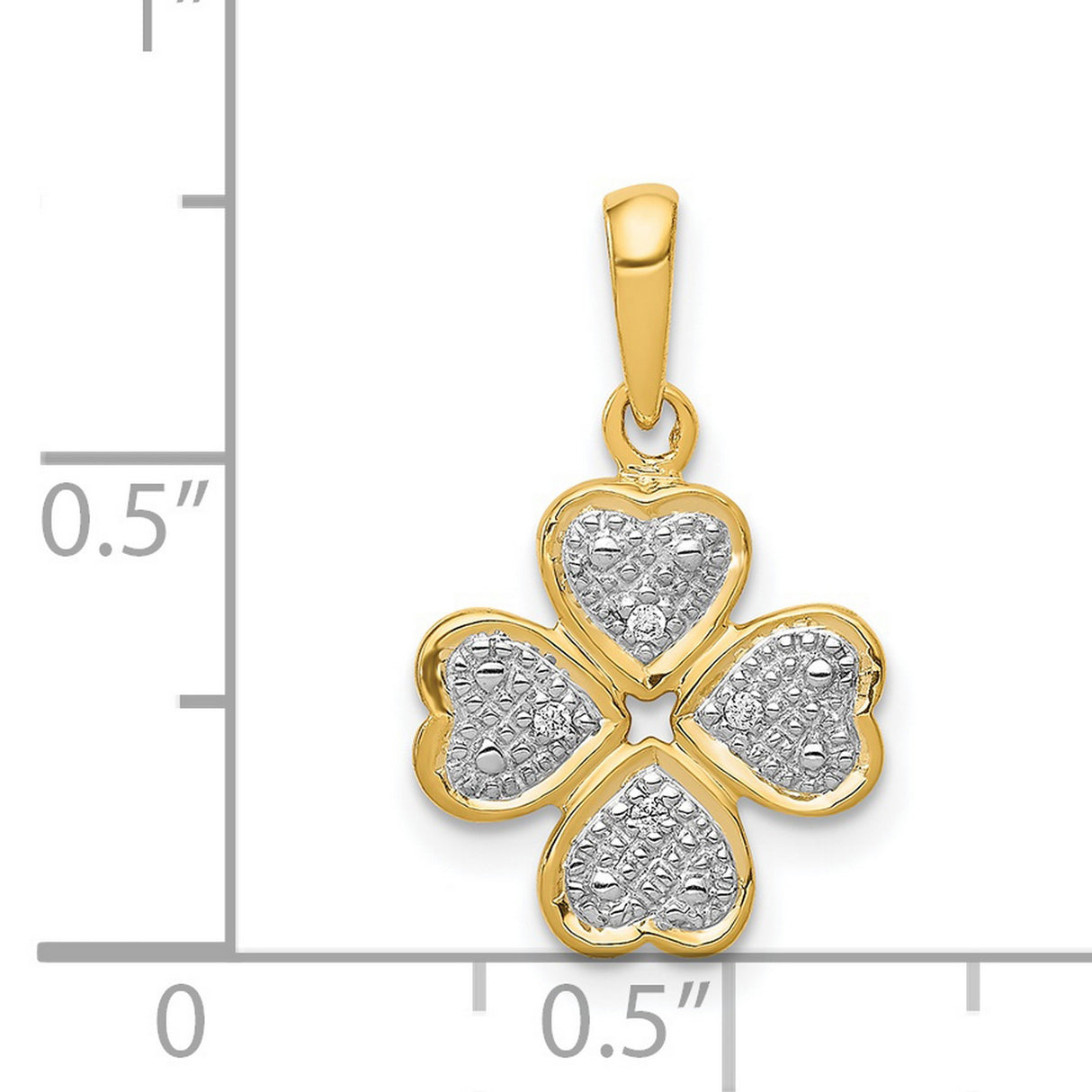 .02ct.Diamond Four Leaf Clover Charm Pendant in Real 14k Yellow Gold