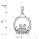 0.12 Ct Diamond Heart In Claddagh Symbol Charm Pendant in Real 14k White Gold