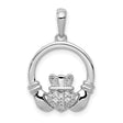 0.12 Ct Diamond Heart In Claddagh Symbol Charm Pendant in Real 14k White Gold