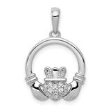 0.12 Ct Diamond Heart In Claddagh Symbol Charm Pendant in Real 14k White Gold