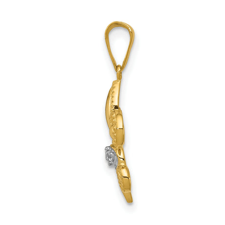 14k Two-Tone Gold Fleur-de-Lis Pendant with Diamond Accents, Christian Symbolic Jewelry for Women