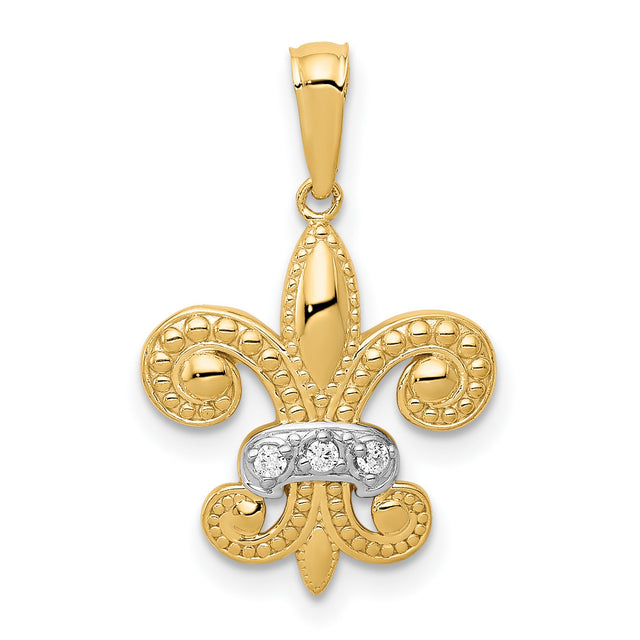 14k Two-Tone Gold Fleur-de-Lis Pendant with Diamond Accents, Christian Symbolic Jewelry for Women