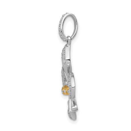 14k Two-Tone Gold Fleur-de-Lis Pendant with Diamond Accents, Christian Jewelry for Women