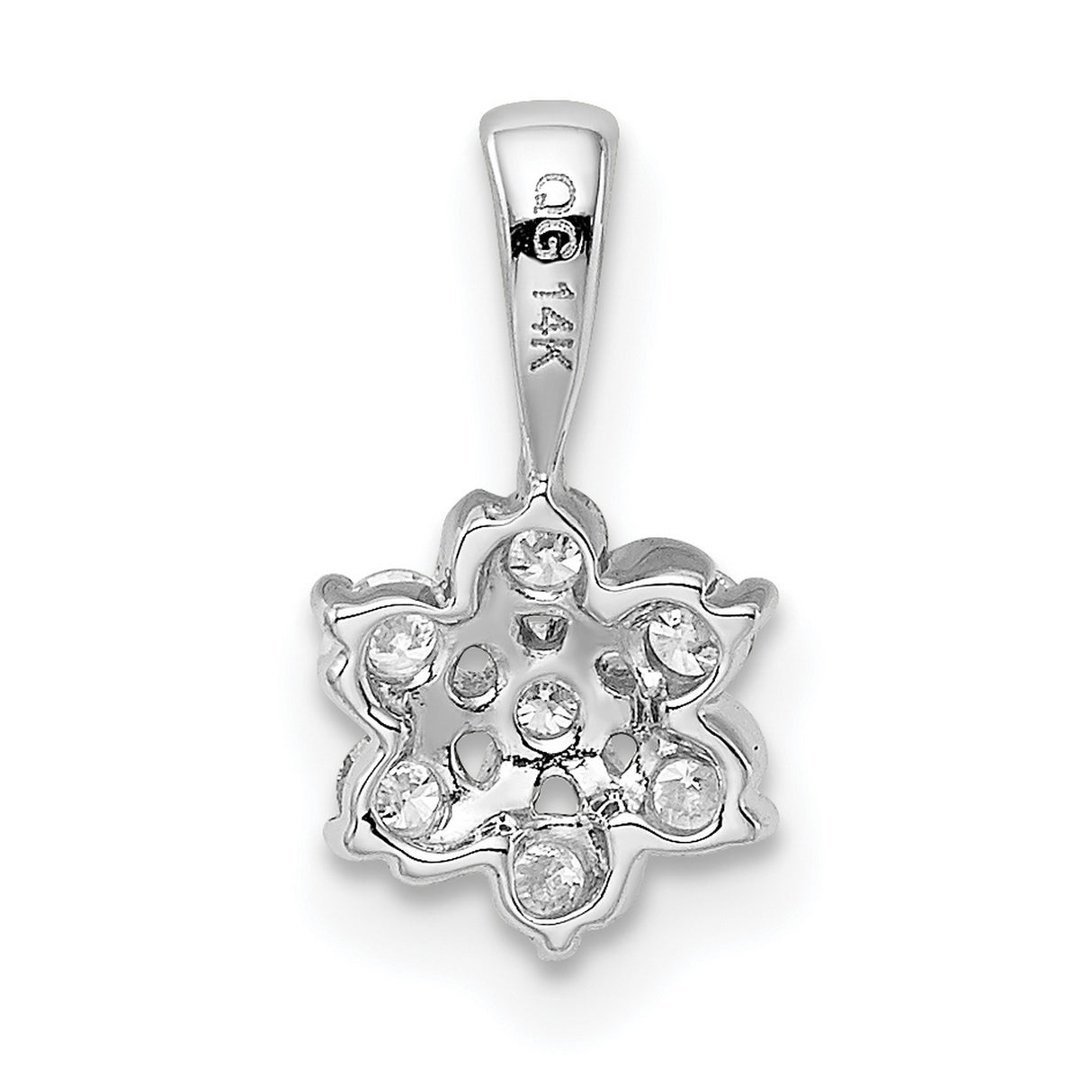 14k White Gold Diamond Pendant, Floral Snowflake Design, Delicate Womens Charm