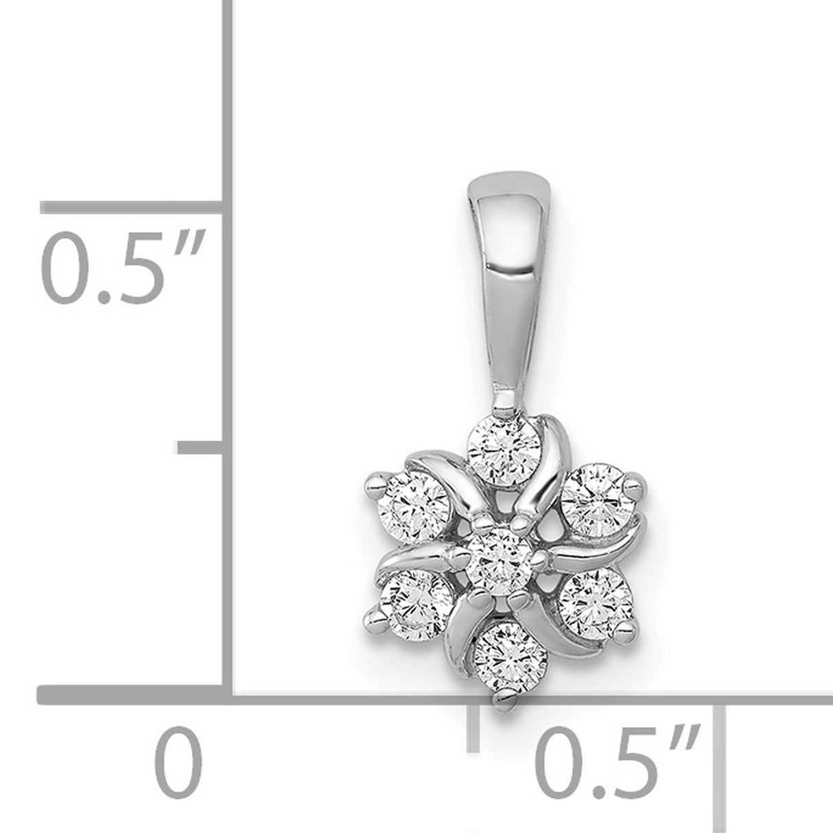 14k White Gold Diamond Pendant, Floral Snowflake Design, Delicate Womens Charm