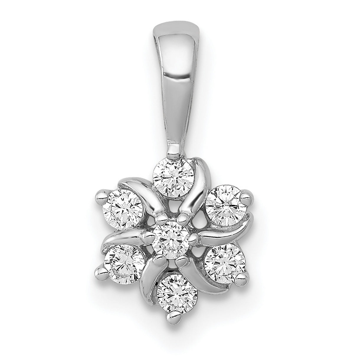 14k White Gold Diamond Pendant, Floral Snowflake Design, Delicate Womens Charm