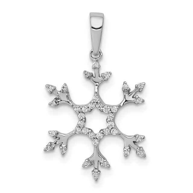 14k White Gold Snowflake Pendant with Diamond Accents, Winter Jewelry for Women
