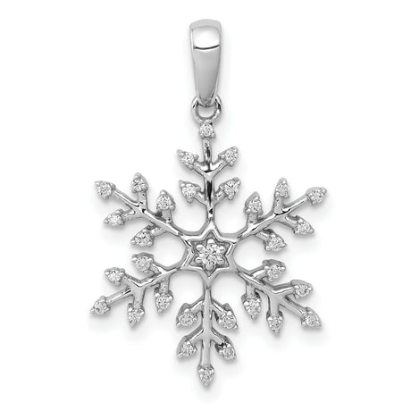 14k White Gold Snowflake Pendant with Diamond Accents, Winter Holiday Jewelry for Women