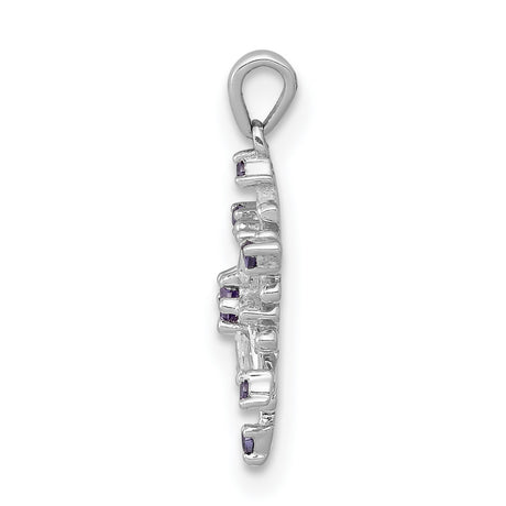 14k White Gold Snowflake Pendant with Blue Gemstones and Diamond Accents, Winter Holiday Theme