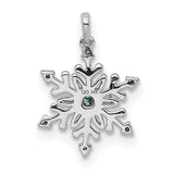 14k White Gold Snowflake Pendant with Blue Gemstones and Diamond Accents, Winter Holiday Theme