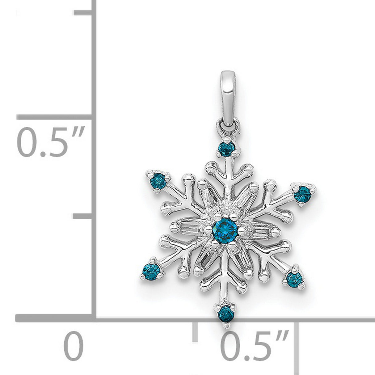 14k White Gold Snowflake Pendant with Blue Gemstones and Diamond Accents, Winter Holiday Theme