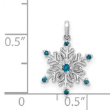 14k White Gold Snowflake Pendant with Blue Gemstones and Diamond Accents, Winter Holiday Theme