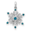 14k White Gold Snowflake Pendant with Blue Gemstones and Diamond Accents, Winter Holiday Theme