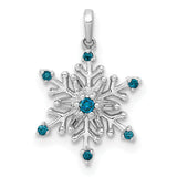 14k White Gold Snowflake Pendant with Blue Gemstones and Diamond Accents, Winter Holiday Theme