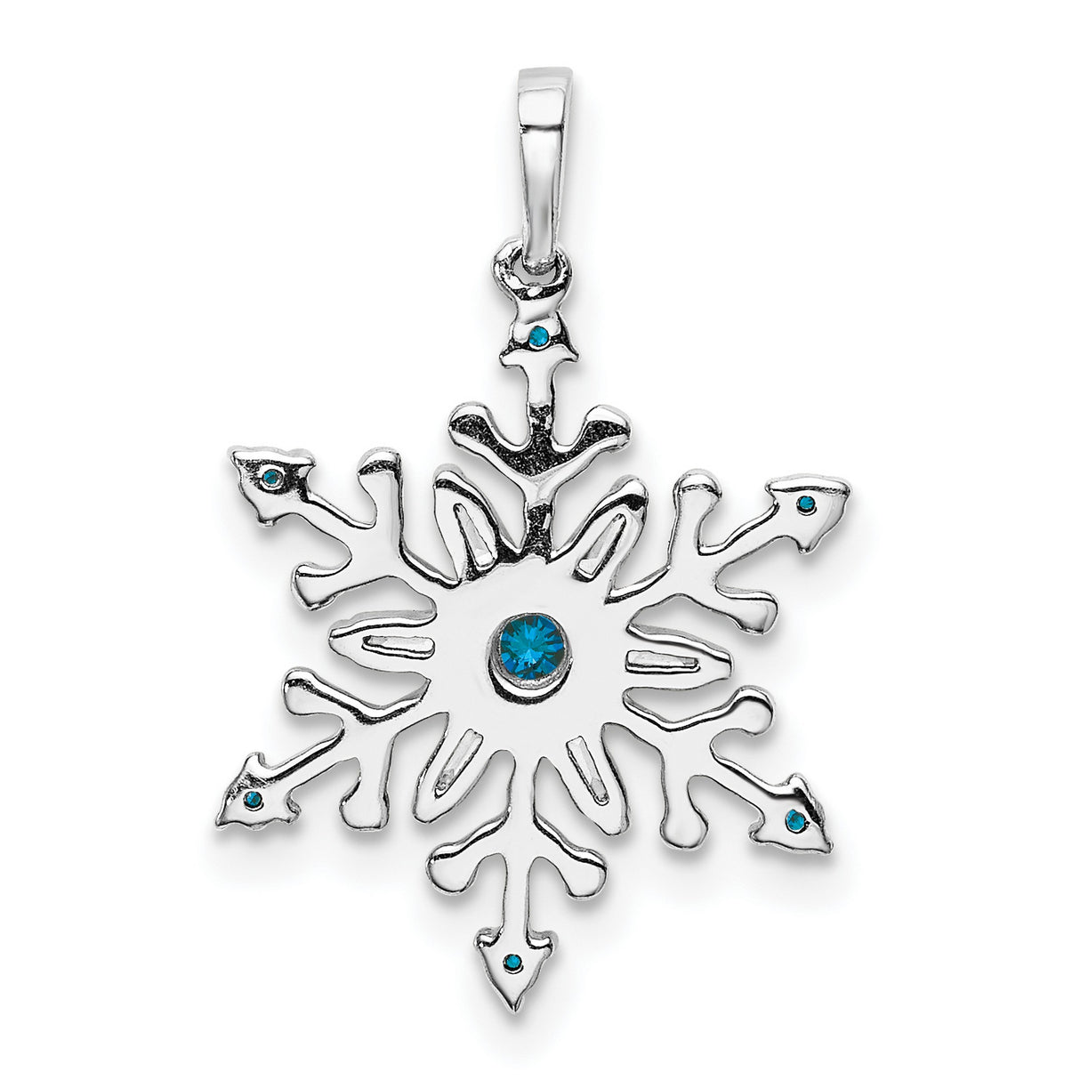 14k White Gold Snowflake Pendant with Diamonds, Blue Gemstones, and Icy Winter Detailing