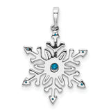 14k White Gold Snowflake Pendant with Diamonds, Blue Gemstones, and Icy Winter Detailing