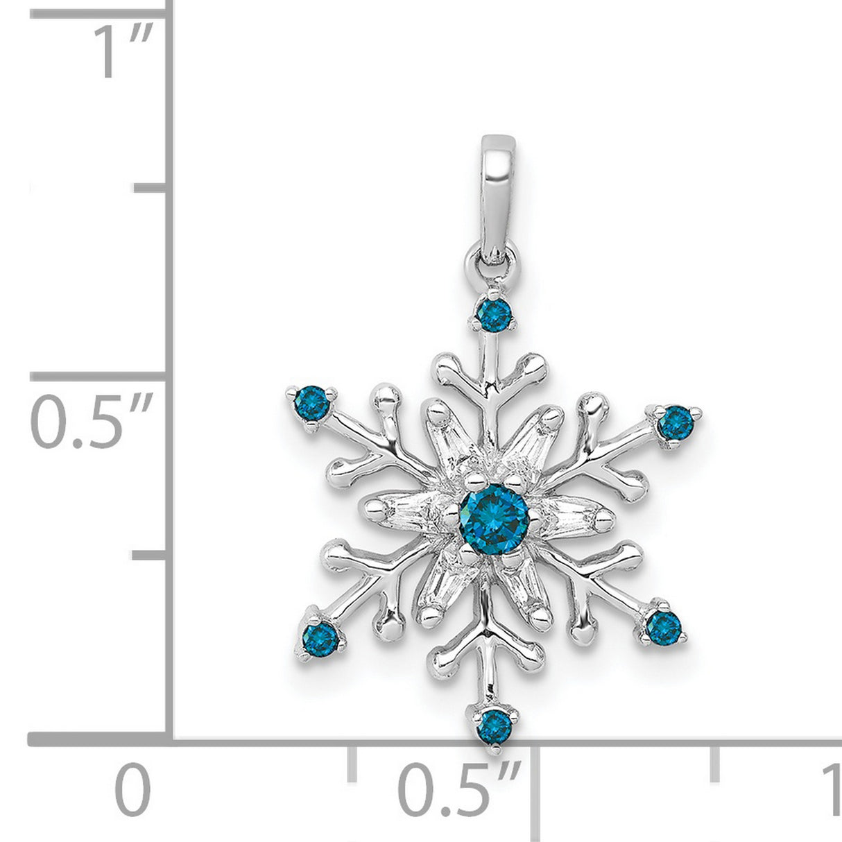 14k White Gold Snowflake Pendant with Diamonds, Blue Gemstones, and Icy Winter Detailing