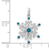 14k White Gold Snowflake Pendant with Diamonds, Blue Gemstones, and Icy Winter Detailing