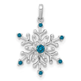 14k White Gold Snowflake Pendant with Diamonds, Blue Gemstones, and Icy Winter Detailing