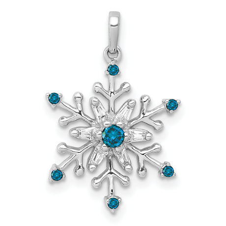 14k White Gold Snowflake Pendant with Diamonds, Blue Gemstones, and Icy Winter Detailing