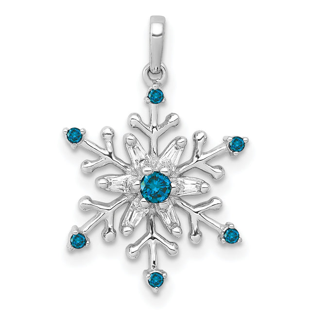 14k White Gold Snowflake Pendant with Diamonds, Blue Gemstones, and Icy Winter Detailing