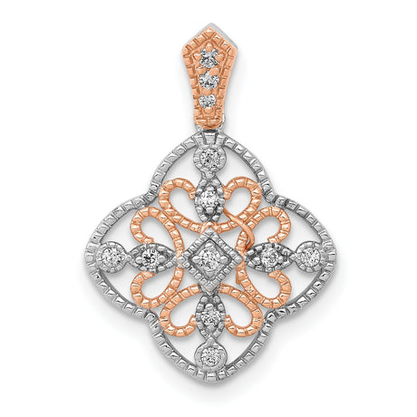 Diamond Vintage Charm Pendant in Real 14k White Gold