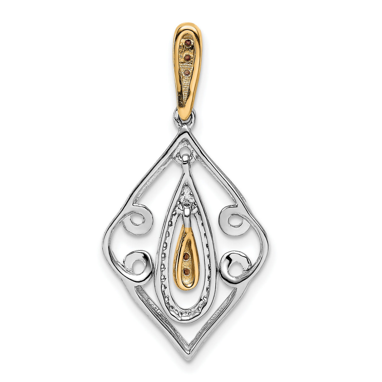 White and Champagne Diamond Slide Chain Slide Charm Pendant in Real 14k White Gold