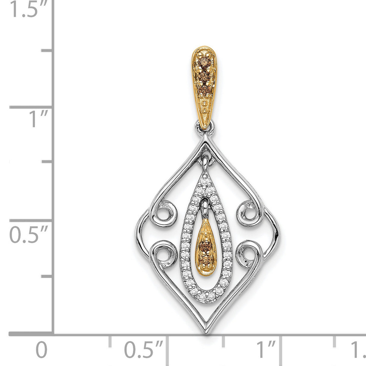 White and Champagne Diamond Slide Chain Slide Charm Pendant in Real 14k White Gold