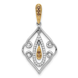 White and Champagne Diamond Slide Chain Slide Charm Pendant in Real 14k White Gold