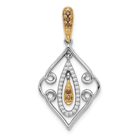 White and Champagne Diamond Slide Chain Slide Charm Pendant in Real 14k White Gold