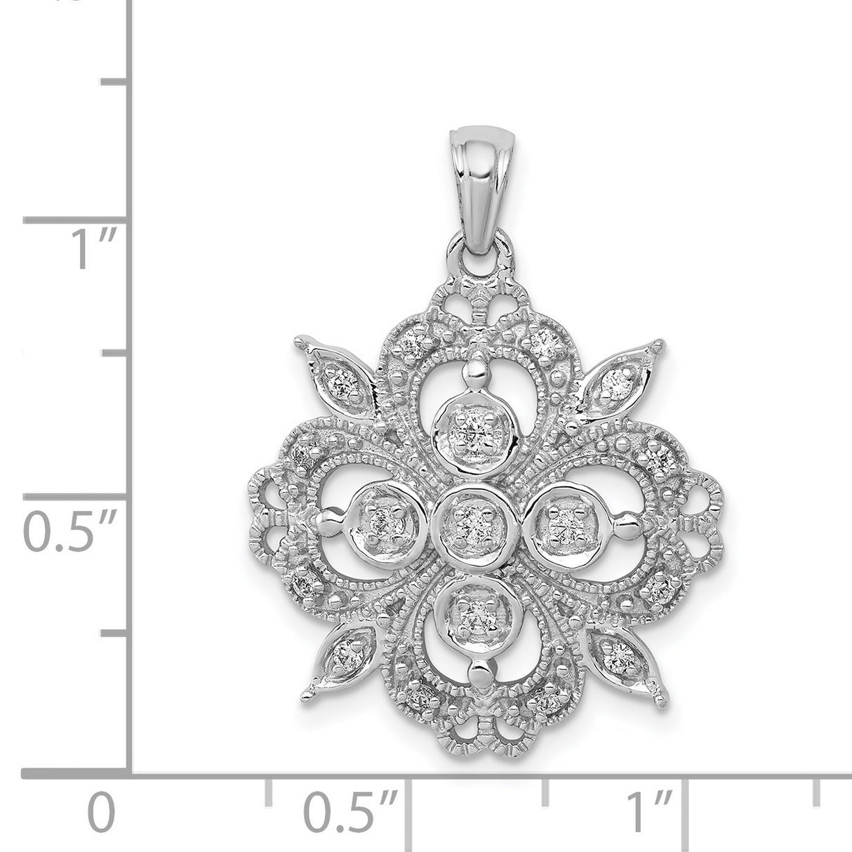 Filigree 1/4ct Diamond Charm Pendant in Real 14k White Gold