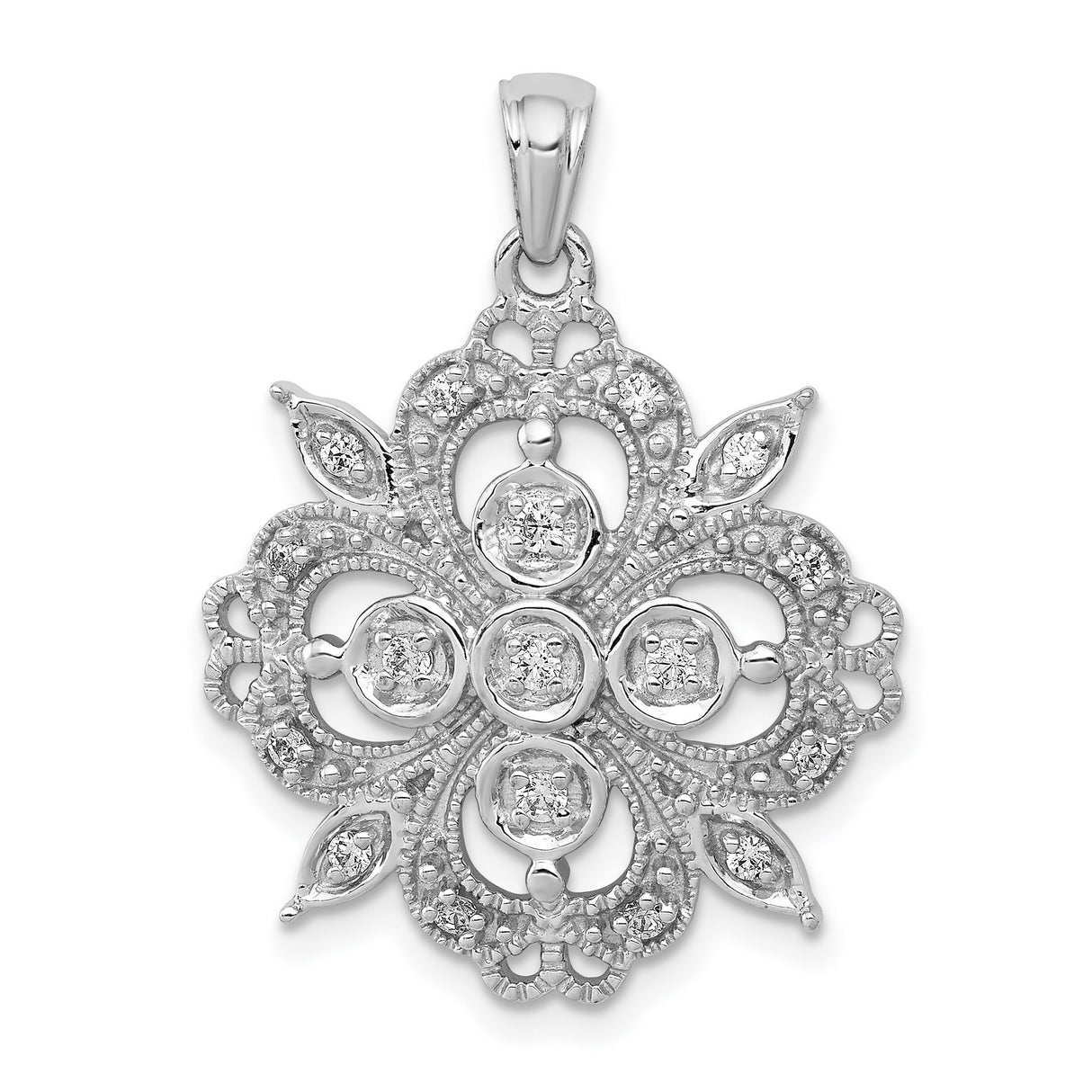 Filigree 1/4ct Diamond Charm Pendant in Real 14k White Gold