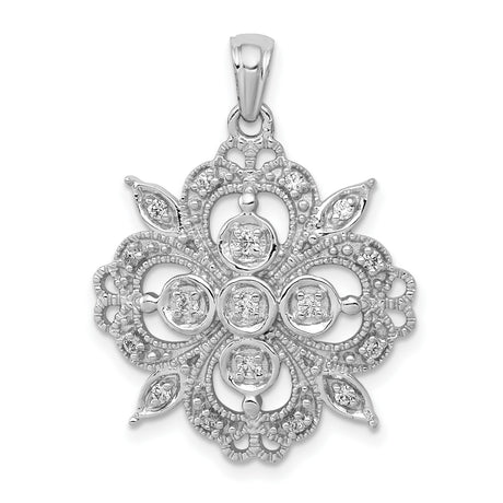 Filigree 1/4ct Diamond Charm Pendant in Real 14k White Gold