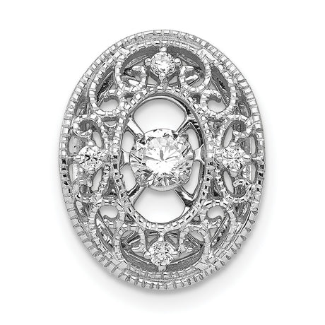 Vibrant Diamond Oval Slide Chain Slide Charm Pendant in Real 14k White Gold